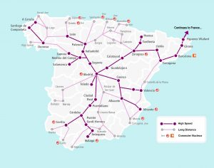 Renfe high speed and long distance routes map